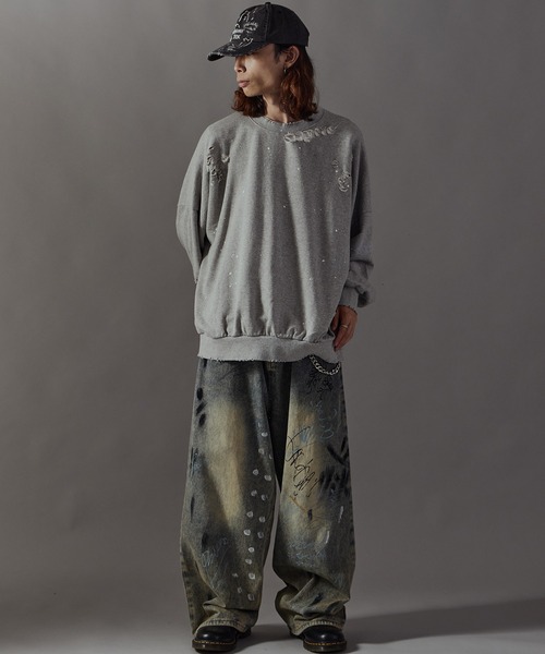 Theater code(シアターコード)の「Damage processing Paint design sweatshirt / ダメージ加工 ペイントデザインスウェット(スウェット・メンズ・ブラック/グレー/ホワイト・FREE)」の22枚目の写真