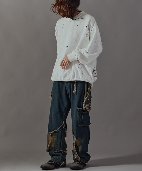 Theater code(シアターコード)の「Damage processing Paint design sweatshirt / ダメージ加工 ペイントデザインスウェット(スウェット・メンズ・ブラック/グレー/ホワイト・FREE)」の12枚目の写真