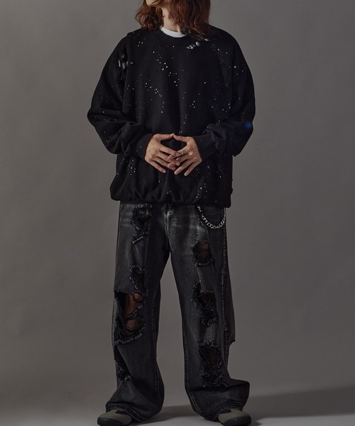 Theater code(シアターコード)の「Damage processing Paint design sweatshirt / ダメージ加工 ペイントデザインスウェット(スウェット・メンズ・ブラック/グレー/ホワイト・FREE)」の17枚目の写真