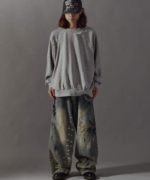 Theater code(シアターコード)の「Damage processing Paint design sweatshirt / ダメージ加工 ペイントデザインスウェット(スウェット・メンズ・ブラック/グレー/ホワイト・FREE)」の21枚目の写真