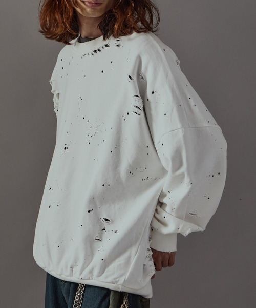 Theater code(シアターコード)の「Damage processing Paint design sweatshirt / ダメージ加工 ペイントデザインスウェット(スウェット・メンズ・ブラック/グレー/ホワイト・FREE)」の9枚目の写真