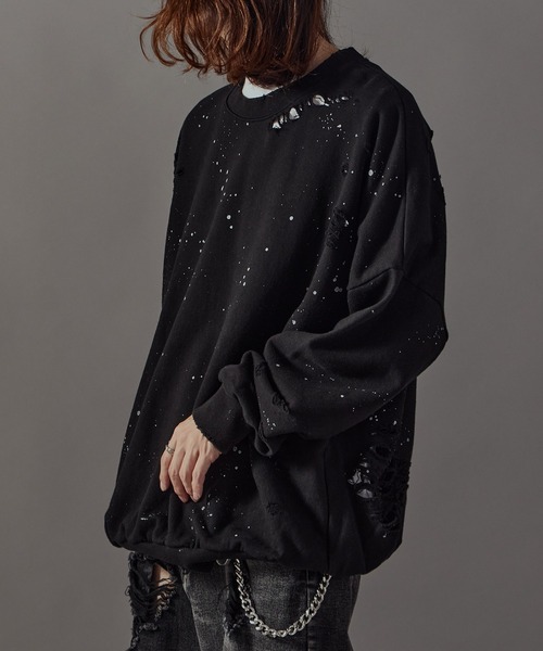 Theater code(シアターコード)の「Damage processing Paint design sweatshirt / ダメージ加工 ペイントデザインスウェット(スウェット・メンズ・ブラック/グレー/ホワイト・FREE)」の15枚目の写真