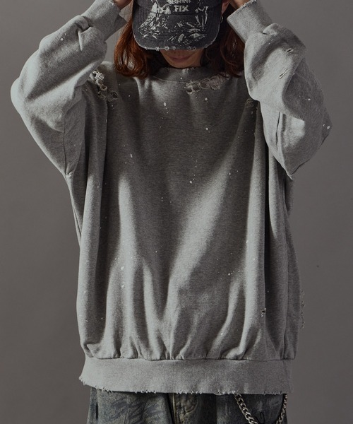 Theater code(シアターコード)の「Damage processing Paint design sweatshirt / ダメージ加工 ペイントデザインスウェット(スウェット・メンズ・ブラック/グレー/ホワイト・FREE)」の7枚目の写真
