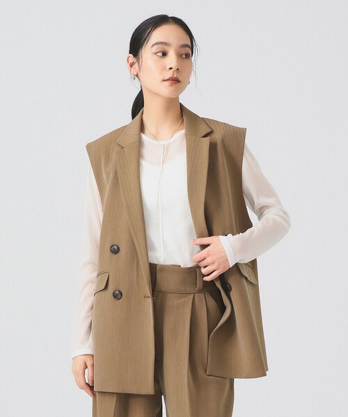 Ray BEAMS（レイビームス）の「ヘリンボーン 4ボタン ダブルブレスト ジレ（ベスト・レディース・カーキ/チャコールグレー・0/1）」の2枚目の写真