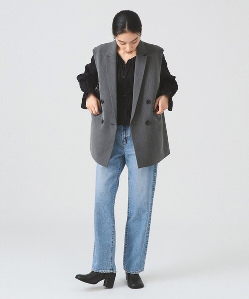 Ray BEAMS（レイビームス）の「ヘリンボーン 4ボタン ダブルブレスト ジレ（ベスト・レディース・カーキ/チャコールグレー・0/1）」の7枚目の写真