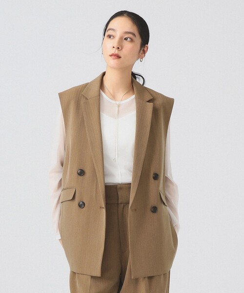 Ray BEAMS（レイビームス）の「ヘリンボーン 4ボタン ダブルブレスト ジレ（ベスト・レディース・カーキ/チャコールグレー・0/1）」の11枚目の写真