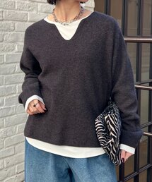 Jena espace merveilleux | カタアゼ編みVネックニット(ニット/セーター)