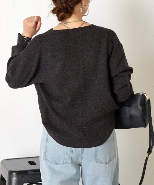 セール】【すっきりニット】カタアゼ編みVネックニット（ニット