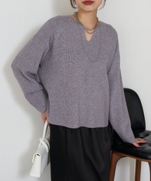 Jena espace merveilleux | 【すっきりニット】カタアゼ編みVネックニット(ニット/セーター)