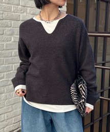 【すっきりニット】カタアゼ編みVネックニット