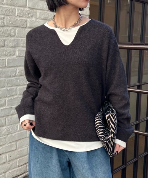 すっきりニット】カタアゼ編みVネックニット(ニット/セーター)|Jena すっきりニット】カタアゼ編みVネックニット(ニット/セーター)|Jena