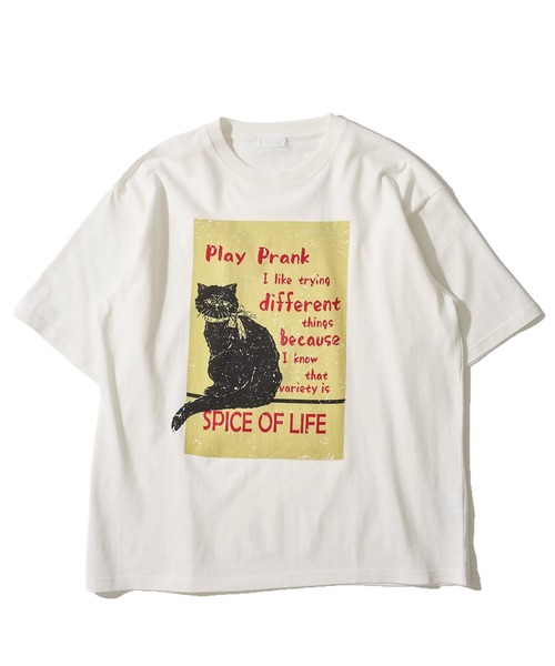 TETE HOMME(テットオム)の「ネコ グラフィックプリント クルーネックTシャツ / アニマルプリントTシャツ(Tシャツ/カットソー・レディース・グレー系1/ホワイト系1/グレー系2/ホワイト系2・LARGE/X-LARGE/MEDIUM)」の1枚目の写真