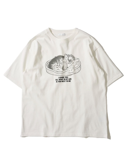 TETE HOMME(テットオム)の「ネコ グラフィックプリント クルーネックTシャツ / アニマルプリントTシャツ(Tシャツ/カットソー・レディース・グレー系1/ホワイト系1/グレー系2/ホワイト系2・LARGE/X-LARGE/MEDIUM)」の2枚目の写真