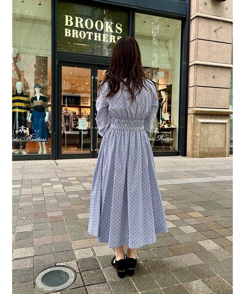 ブルックスブラザーズ（Brooks Brothers）/コットン　ストライプ　クリップドット　ベルテッドシャツワンピース セール】コットン ストライプ クリップドット ベルテッドシャツ