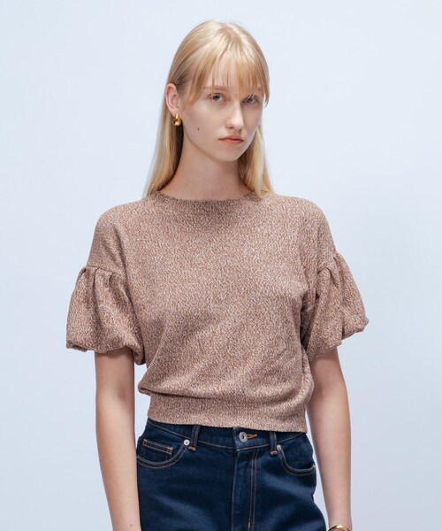 cloenc（クロエンス）の「【手洗い可】パフスリーブプルオーバー（Tシャツ/カットソー・レディース・ブラック/ダークブラウン/ベージュ・02）」の2枚目の写真