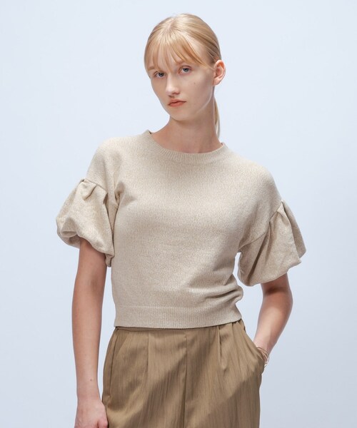 cloenc（クロエンス）の「【手洗い可】パフスリーブプルオーバー（Tシャツ/カットソー・レディース・ブラック/ダークブラウン/ベージュ・02）」の5枚目の写真
