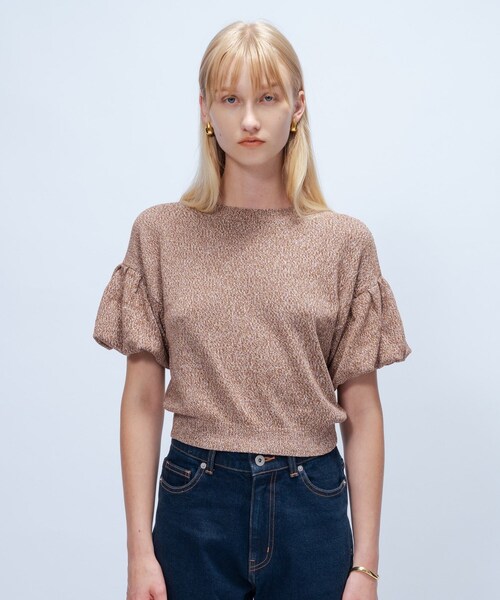 cloenc（クロエンス）の「【手洗い可】パフスリーブプルオーバー（Tシャツ/カットソー・レディース・ブラック/ダークブラウン/ベージュ・02）」の10枚目の写真