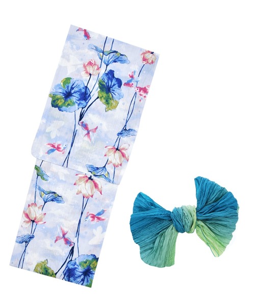 kimonomachi（キモノマチ）の「Clarus レディース 女性浴衣2点セット（浴衣＋グラデしわ兵児帯）「夏の思い出」F/フリーサイズ 綿浴衣 大人可愛い きもの町オリジナル 女性用浴衣 ゆかた yukata（浴衣・レディース・ライトブルー/ホワイト×パープル/スカイブルー・FREE）」の15枚目の写真