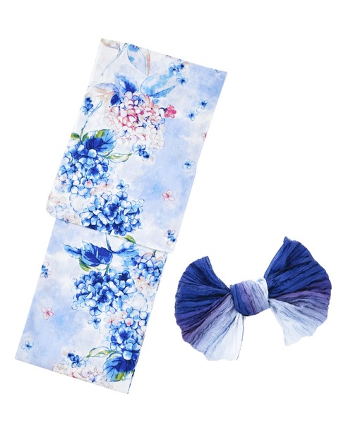 kimonomachi（キモノマチ）の「Clarus レディース 女性浴衣2点セット（浴衣＋グラデしわ兵児帯）「夏の思い出」F/フリーサイズ 綿浴衣 大人可愛い きもの町オリジナル 女性用浴衣 ゆかた yukata（浴衣・レディース・ライトブルー/ホワイト×パープル/スカイブルー・FREE）」の7枚目の写真