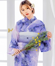 浴衣 星柄 松煙染花籠柄の型染め浴衣 木綿 単衣