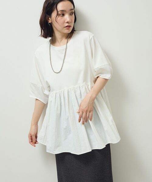 ELENCARE DUE（エレンカーレデュエ）の「・ELENCARE DUE ハイブリットTEE（Tシャツ/カットソー・レディース・ブラウン/ブラック/チャコールグレー/オフホワイト・FREE）」の13枚目の写真