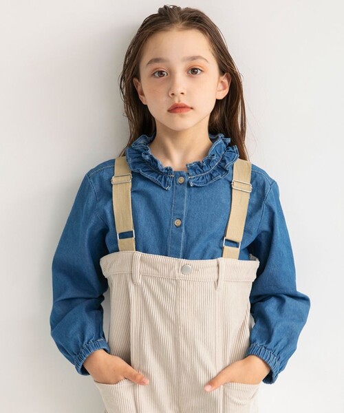 EDWIN(エドウィン)の「【Ou? by EDWIN】デニムブラウス(シャツ/ブラウス・キッズ・ブルー・90/100/110/130/150/120/140)」の1枚目の写真