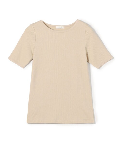 MACPHEE(マカフィー)の「コンビジャージー ハーフスリーブプルオーバー(Tシャツ/カットソー・レディース・ベージュ/ホワイト/チャコールグレー・S)」の1枚目の写真