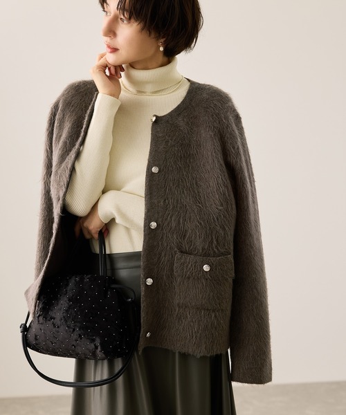 セール】ダブルフェイス襟取り外し起毛カーディガン（カーディガン