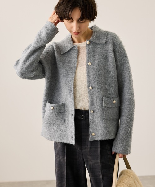 セール】ダブルフェイス襟取り外し起毛カーディガン（カーディガン