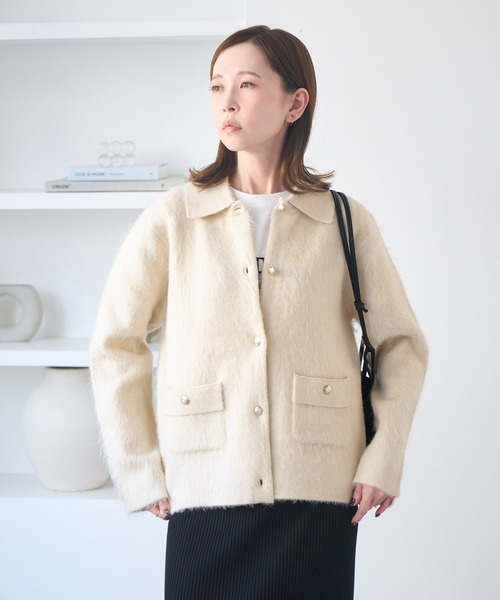 セール】ダブルフェイス襟取り外し起毛カーディガン（カーディガン