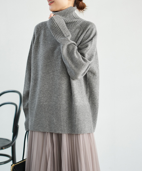 セール】《WEB限定カラー有り》ウールカシミヤ ラグランタートルニット