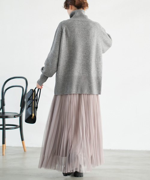 セール】《WEB限定カラー有り》ウールカシミヤ ラグランタートルニット