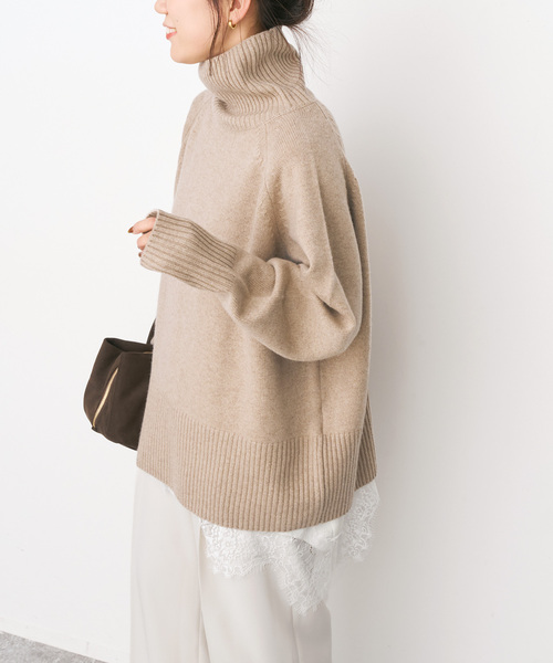 WEB限定カラー有り》ウールカシミヤ ラグランタートルニット（ニット