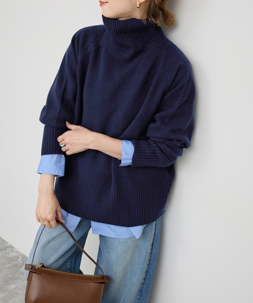 セール】《WEB限定カラー有り》ウールカシミヤ ラグランタートルニット