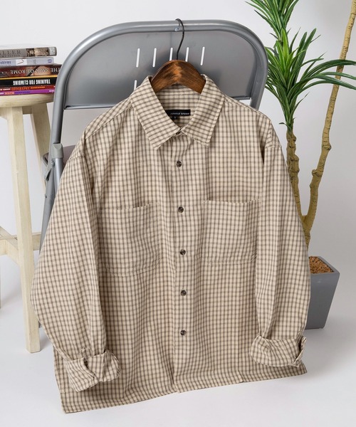 make a ray!（メイク ア レイ！）の「【82】 ショート丈 先染めミニチェックシャツ/短丈/コンパクトシャツ（シャツ/ブラウス・メンズ・ブラック/ベージュ/ブラウン/ネイビー/ブラック系その他/ブラウン系その他・L/M）」の5枚目の写真