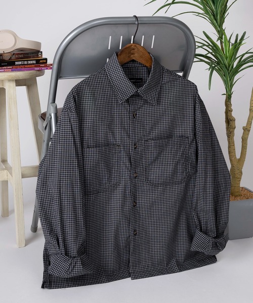 make a ray!（メイク ア レイ！）の「【82】 ショート丈 先染めミニチェックシャツ/短丈/コンパクトシャツ（シャツ/ブラウス・メンズ・ブラック/ベージュ/ブラウン/ネイビー/ブラック系その他/ブラウン系その他・L/M）」の2枚目の写真