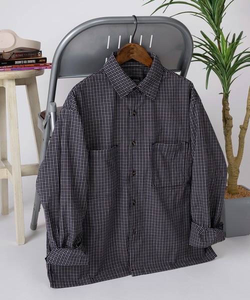 make a ray!（メイク ア レイ！）の「【82】 ショート丈 先染めミニチェックシャツ/短丈/コンパクトシャツ（シャツ/ブラウス・メンズ・ブラック/ベージュ/ブラウン/ネイビー/ブラック系その他/ブラウン系その他・L/M）」の6枚目の写真