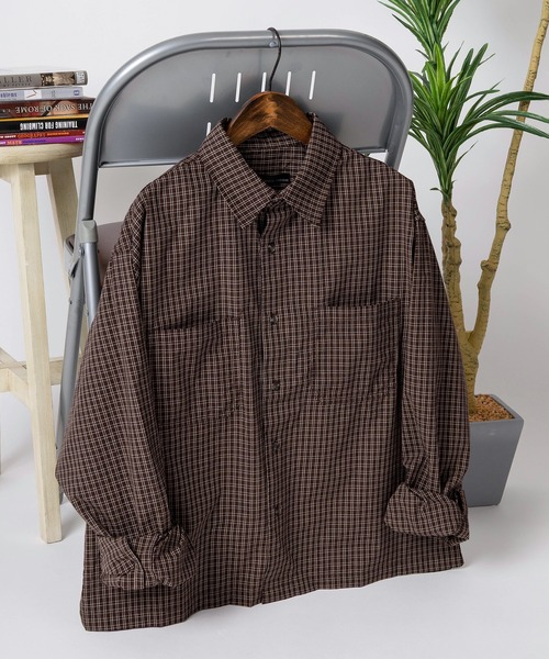 make a ray!（メイク ア レイ！）の「【82】 ショート丈 先染めミニチェックシャツ/短丈/コンパクトシャツ（シャツ/ブラウス・メンズ・ブラック/ベージュ/ブラウン/ネイビー/ブラック系その他/ブラウン系その他・L/M）」の3枚目の写真