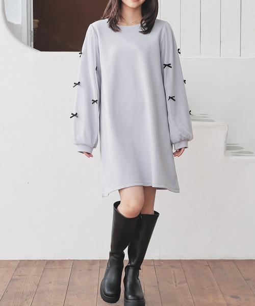 Honeys(ハニーズ)の「袖リボンワンピース(ワンピース・レディース・ラベンダー/ブラック/グレー・L/LL/M/S)」の12枚目の写真