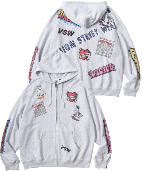 90s VISION STREET WEAR スケーター用 ジップパーカー 刺繍