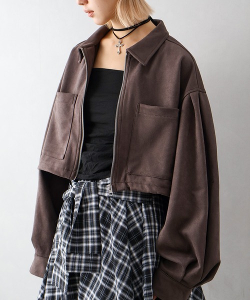 SpRay(スプレイ)の「スウェードポンチZIPショートブルゾン(ブルゾン・レディース・ブラウン/チャコールグレー/キャメル・FREE)」の10枚目の写真