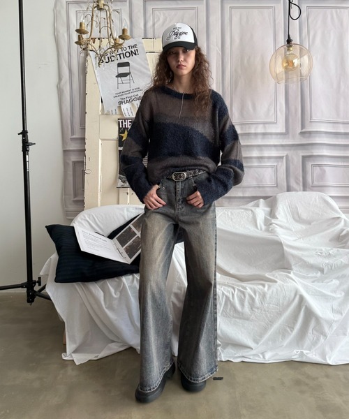 SHAGGIE(シャギー)の「【ViVi掲載】アイレット付きバギーワイドデニムパンツ(デニムパンツ・レディース・ブラック/ブルー・SMALL/LARGE/MEDIUM)」の9枚目の写真