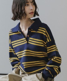 AO2（アオズ）の「Wide Silhouette Multi-Stripe Polo Knit / ワイドシルエット マルチボーダー ニットポロ（ニット/セーター）」