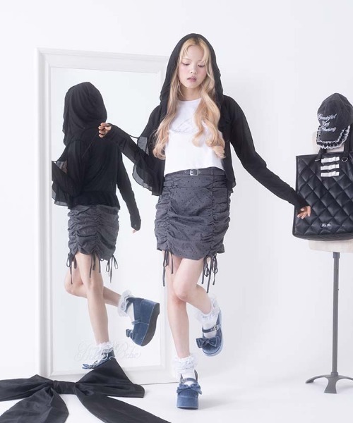 FickleBebe（フィクルベベ）の「ダブルベルトギャザースカート（スカート・レディース・ブラック/グレー・0/1）」の5枚目の写真