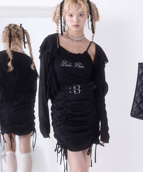 FickleBebe（フィクルベベ）の「ダブルベルトギャザースカート（スカート・レディース・ブラック/グレー・0/1）」の14枚目の写真