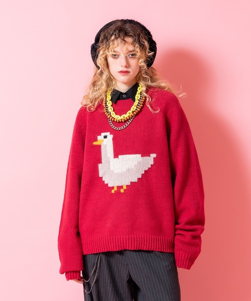 a.p.o.v.(エーピーオービー)の「a.p.o.v. ガチョウニットセーター(ニット/セーター・メンズ・ブラック/レッド・ONESIZE)」の1枚目の写真