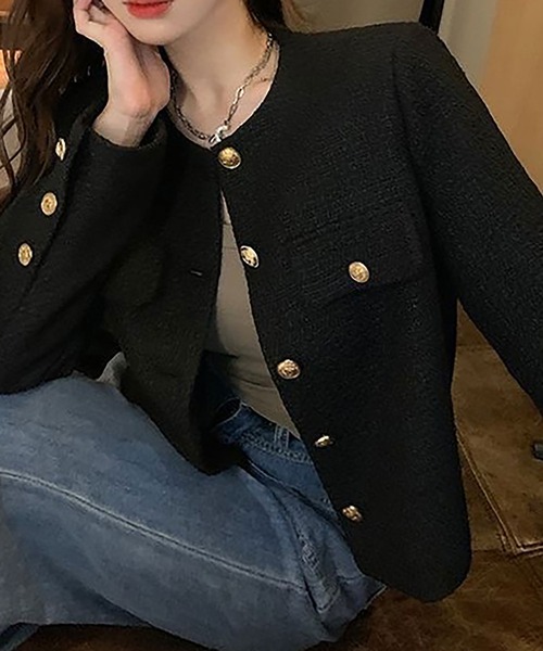 NinaetLina(ニナエリナ)の「ツイードジャケット(ノーカラージャケット・レディース・ホワイト/ブラック・L/M)」の13枚目の写真