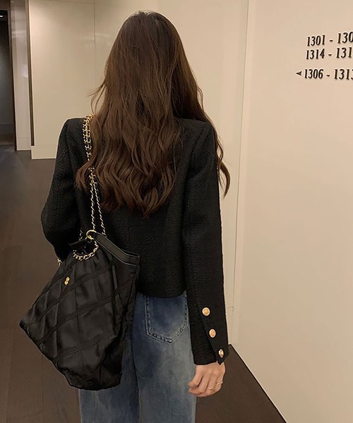 NinaetLina(ニナエリナ)の「ツイードジャケット(ノーカラージャケット・レディース・ホワイト/ブラック・L/M)」の14枚目の写真