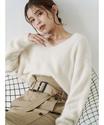 TONAL | PREMIUM FOX×CASHMERE Vネックプルオーバー(ニット/セーター)