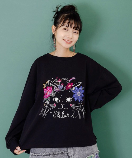 ScoLar(スカラー)の「ScoLar/スカラー 猫刺繍裏毛PO(スウェット・レディース・グリーン/ブラック・FREE)」の7枚目の写真